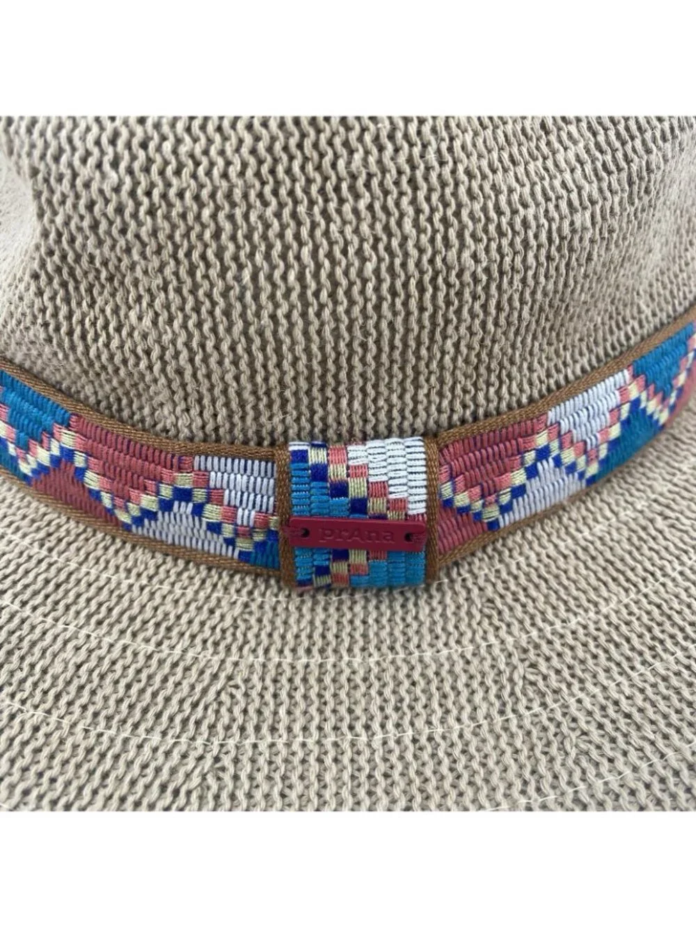 Prana Cybil Knit Hemp Organic Cotton Poly Blend Aztec Print Fedora Sun Hat
